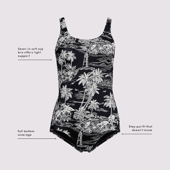 Land's End Plus Size soft cup 1 piece swimsuit Deep balsam floral placement Var - Picture 4 of 5
